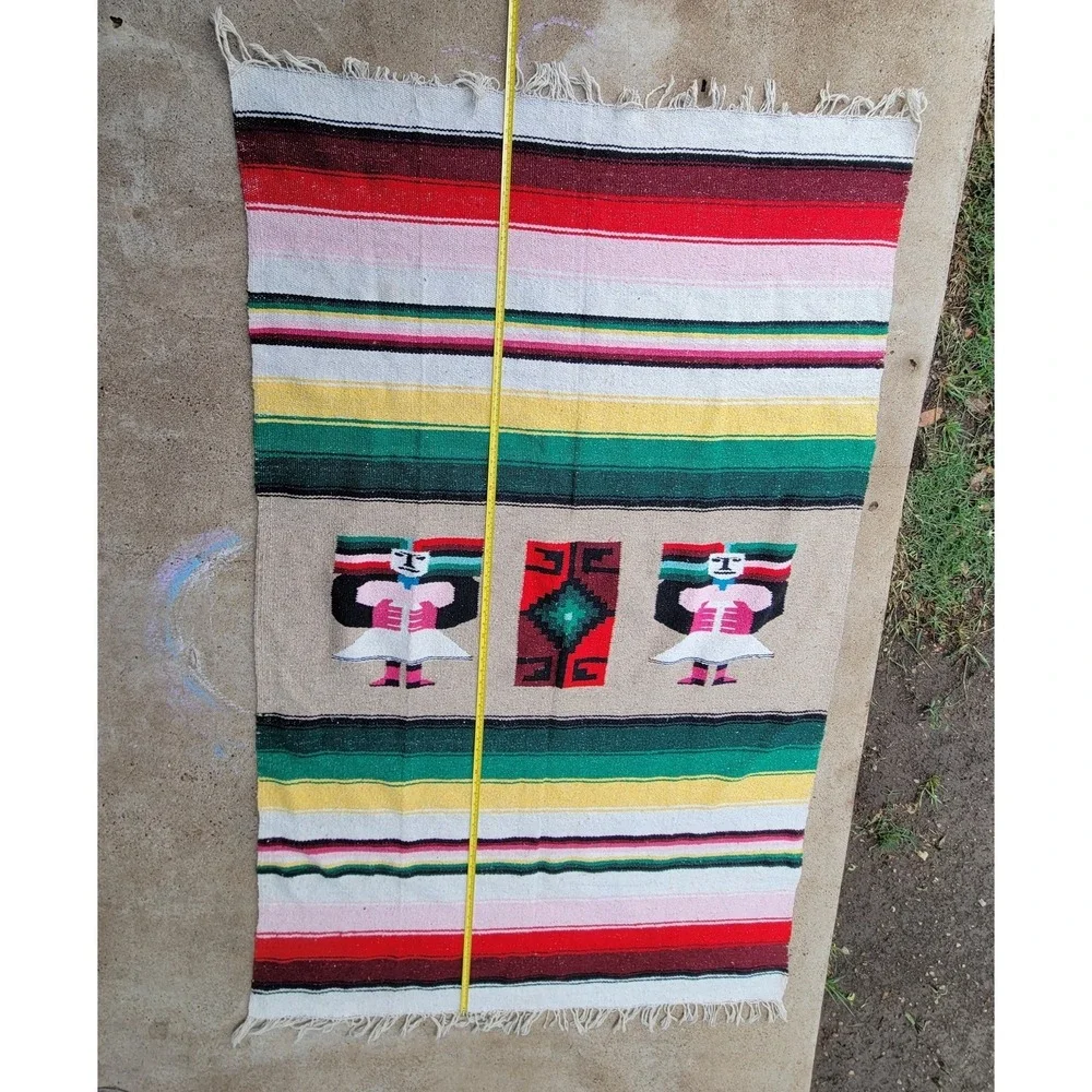 Vintage Mayan Wool Rug Woven Aztec Zapotec‎ Mexican Kilim Blanket 77x48